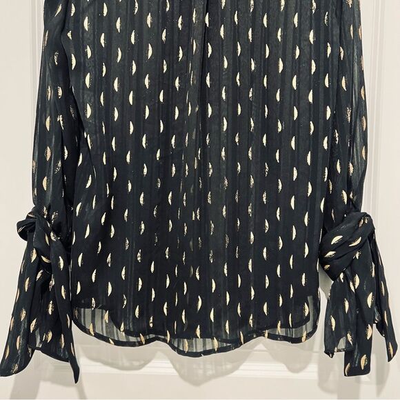 Banana Republic Women's Black Dillon Shirt Metallic Print Tie Cuffs Size Small - Picture 9 of 10